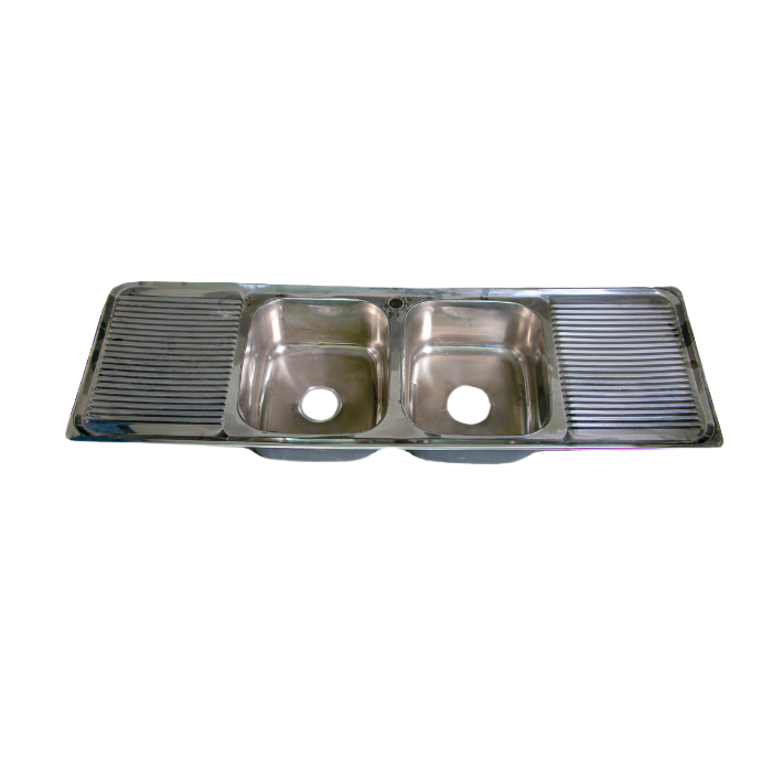 Kitchen sink double bowl, double drain